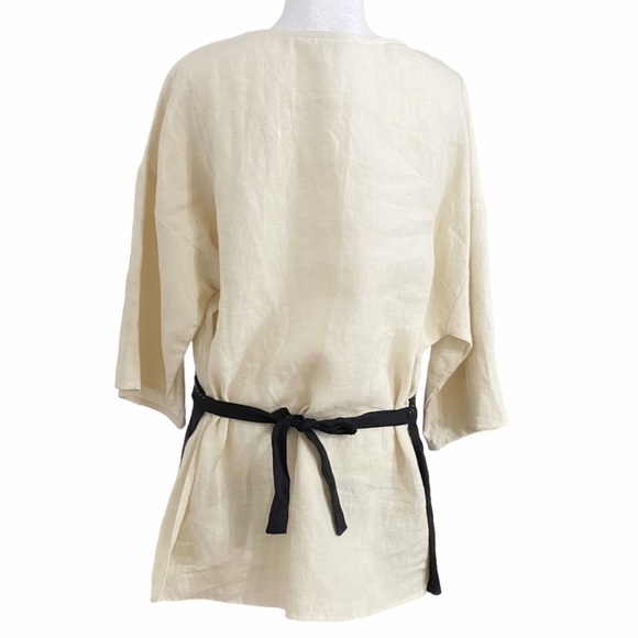 MISS PATINA VINTAGE 100% LINEN CREAM NAVY SCALLOPED SHIFT DRESS - S/P - Picture 3 of 11